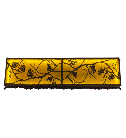 Meyda Lighting Whispering Pines 15" LED Rust & Wrought Iron Flush Mount Light With Amber Mica Shade Glass