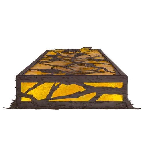 Meyda Lighting Whispering Pines 15" LED Rust & Wrought Iron Flush Mount Light With Amber Mica Shade Glass