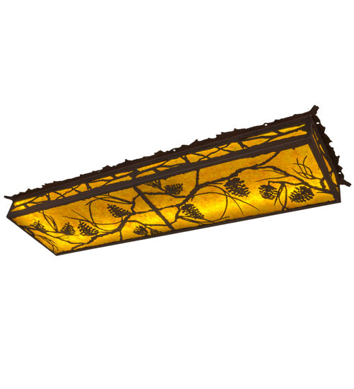 Meyda Lighting Whispering Pines 15" LED Rust & Wrought Iron Flush Mount Light With Amber Mica Shade Glass