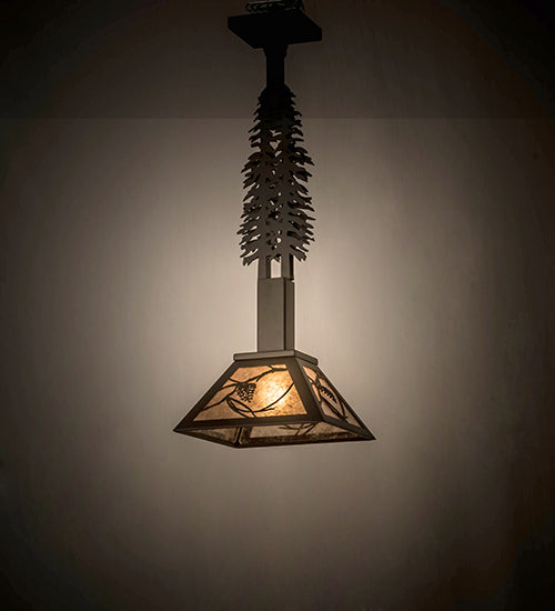 Meyda Lighting Whispering Pines 15" Oil Rubbed Bronze Tall Pines Pendant Light With Silver Mica Shade Glass