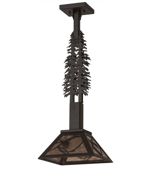 Meyda Lighting Whispering Pines 15" Oil Rubbed Bronze Tall Pines Pendant Light With Silver Mica Shade Glass