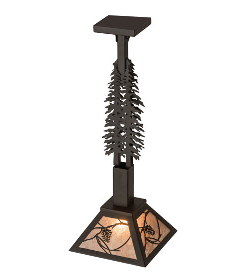 Meyda Lighting Whispering Pines 15" Oil Rubbed Bronze Tall Pines Pendant Light With Silver Mica Shade Glass