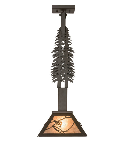 Meyda Lighting Whispering Pines 15" Oil Rubbed Bronze Tall Pines Pendant Light With Silver Mica Shade Glass