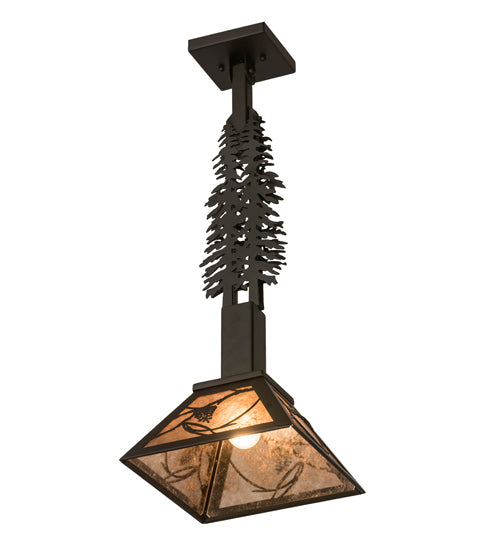 Meyda Lighting Whispering Pines 15" Oil Rubbed Bronze Tall Pines Pendant Light With Silver Mica Shade Glass
