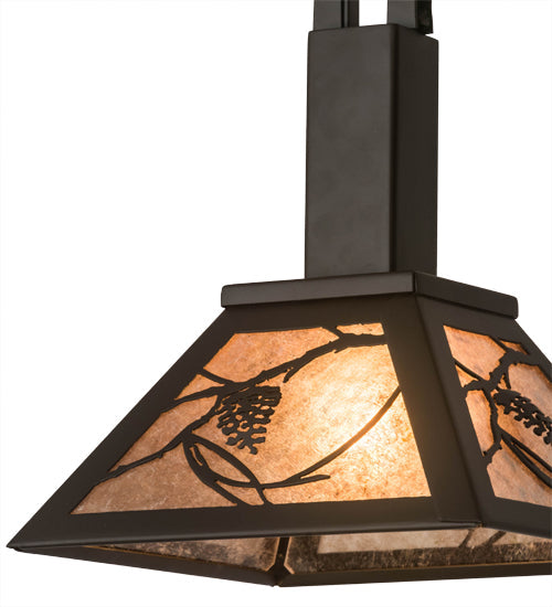Meyda Lighting Whispering Pines 15" Oil Rubbed Bronze Tall Pines Pendant Light With Silver Mica Shade Glass