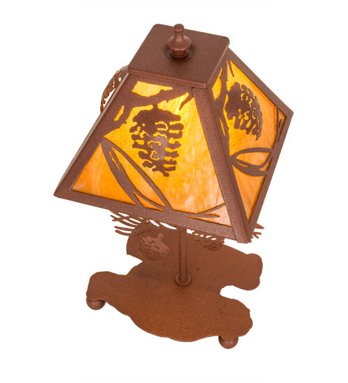 Meyda Lighting Whispering Pines 15" Rust Accent Table Lamp With Honey Amber Art Shade Glass