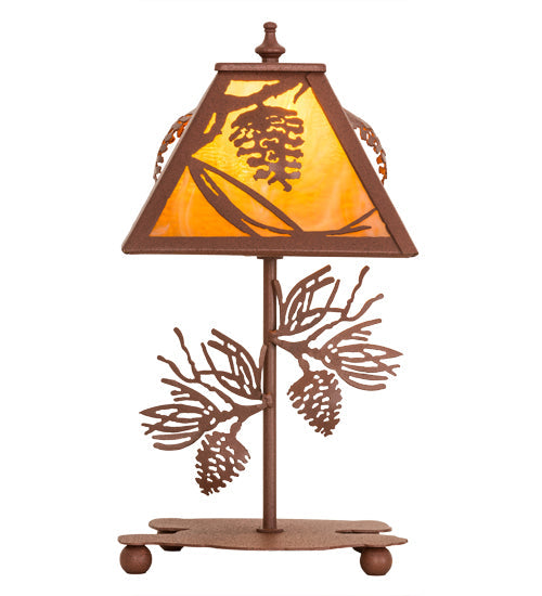 Meyda Lighting Whispering Pines 15" Rust Accent Table Lamp With Honey Amber Art Shade Glass