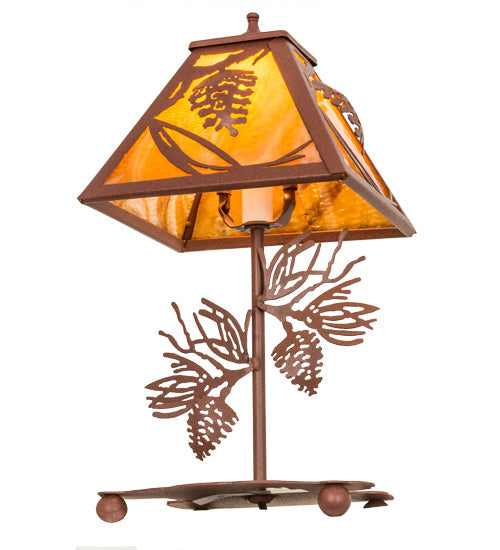 Meyda Lighting Whispering Pines 15" Rust Accent Table Lamp With Honey Amber Art Shade Glass