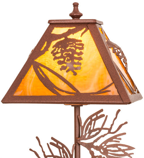 Meyda Lighting Whispering Pines 15" Rust Accent Table Lamp With Honey Amber Art Shade Glass