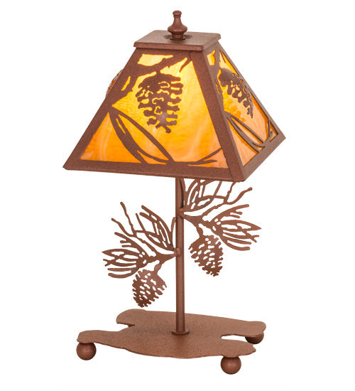 Meyda Lighting Whispering Pines 15" Rust Accent Table Lamp With Honey Amber Art Shade Glass