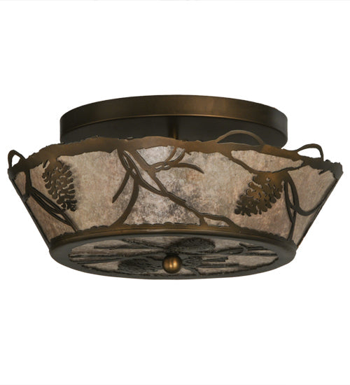 Meyda Lighting Whispering Pines 16" 2-Light Antique Copper Flush Mount Light With Silver Mica Shade Glass