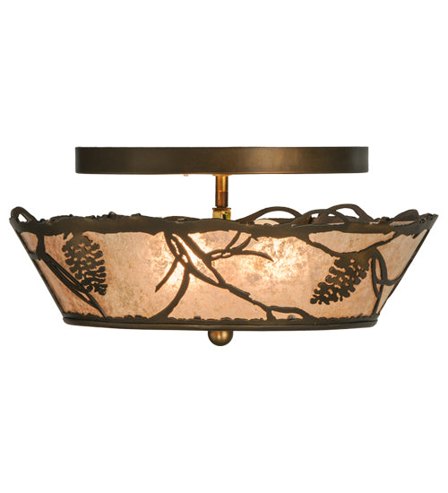 Meyda Lighting Whispering Pines 16" 2-Light Antique Copper Flush Mount Light With Silver Mica Shade Glass