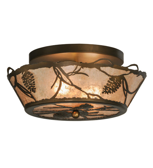 Meyda Lighting Whispering Pines 16" 2-Light Antique Copper Flush Mount Light With Silver Mica Shade Glass