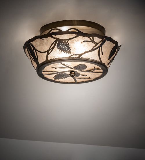 Meyda Lighting Whispering Pines 16" 2-Light Light Burnished Antique Copper Flush Mount Light With Silver Mica Shade Glass