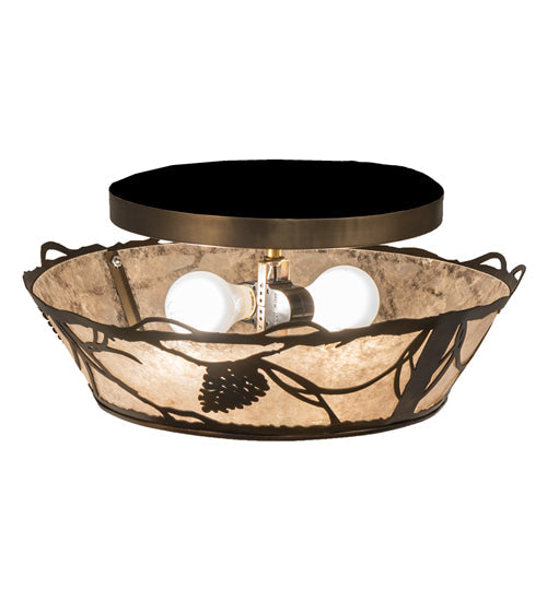 Meyda Lighting Whispering Pines 16" 2-Light Light Burnished Antique Copper Flush Mount Light With Silver Mica Shade Glass