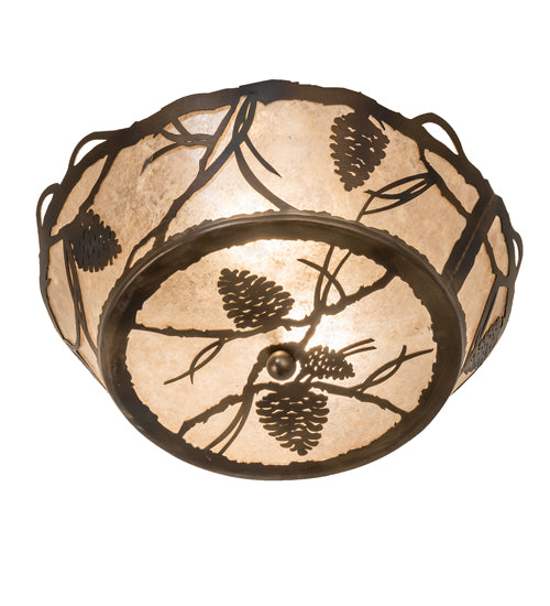 Meyda Lighting Whispering Pines 16" 2-Light Light Burnished Antique Copper Flush Mount Light With Silver Mica Shade Glass