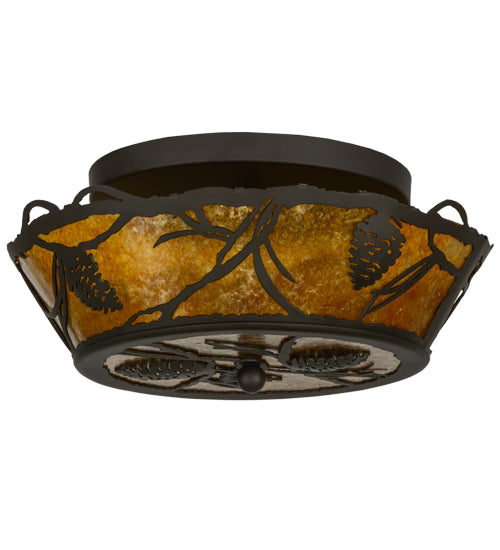 Meyda Lighting Whispering Pines 16" 2-Light Oil Rubbed Bronze Flush Mount Light With Amber Mica Shade Glass