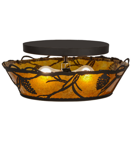 Meyda Lighting Whispering Pines 16" 2-Light Oil Rubbed Bronze Flush Mount Light With Amber Mica Shade Glass