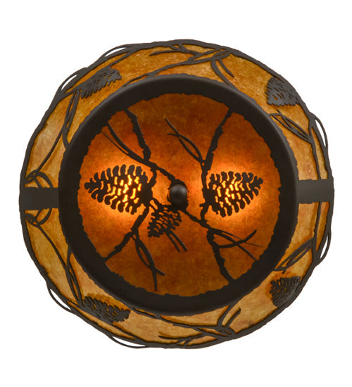 Meyda Lighting Whispering Pines 16" 2-Light Oil Rubbed Bronze Flush Mount Light With Amber Mica Shade Glass