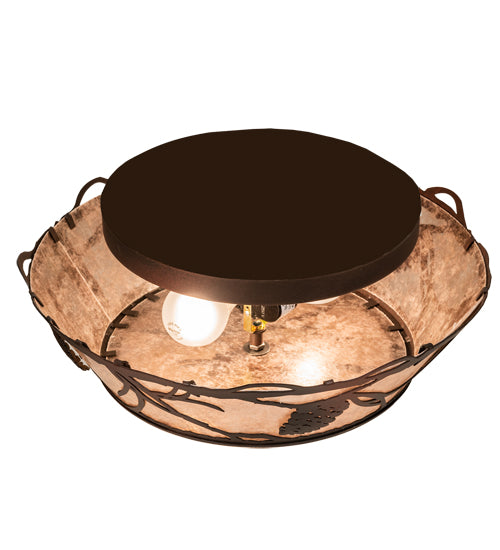 Meyda Lighting Whispering Pines 16" 2-Light Rust Over Wrought Iron Flush Mount Light With Silver Mica Shade Glass