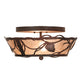 Meyda Lighting Whispering Pines 16" 2-Light Rust Over Wrought Iron Flush Mount Light With Silver Mica Shade Glass