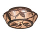 Meyda Lighting Whispering Pines 16" 2-Light Rust Over Wrought Iron Flush Mount Light With Silver Mica Shade Glass