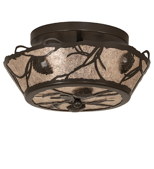 Meyda Lighting Whispering Pines 16" 3-Light Timeless Bronze Flush Mount Light With Silver Mica Shade Glass