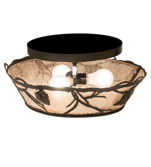 Meyda Lighting Whispering Pines 16" 3-Light Timeless Bronze Flush Mount Light With Silver Mica Shade Glass