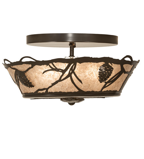 Meyda Lighting Whispering Pines 16" 3-Light Timeless Bronze Flush Mount Light With Silver Mica Shade Glass
