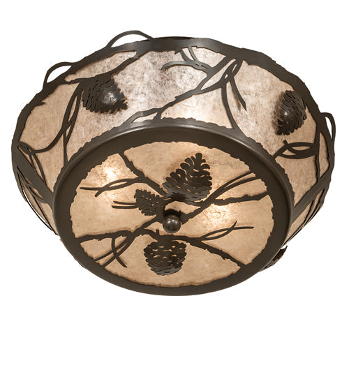 Meyda Lighting Whispering Pines 16" 3-Light Timeless Bronze Flush Mount Light With Silver Mica Shade Glass