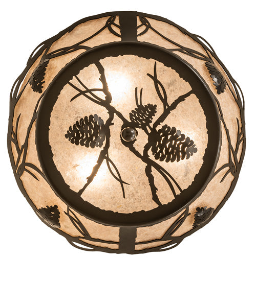 Meyda Lighting Whispering Pines 16" 3-Light Timeless Bronze Flush Mount Light With Silver Mica Shade Glass