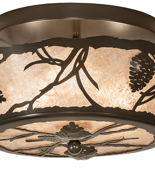 Meyda Lighting Whispering Pines 16" 3-Light Timeless Bronze Flush Mount Light With Silver Mica Shade Glass