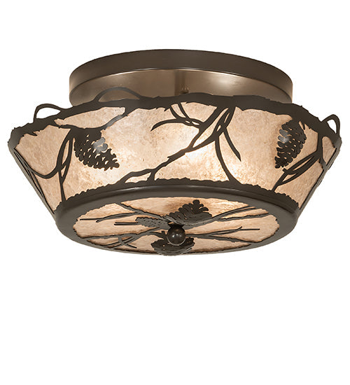 Meyda Lighting Whispering Pines 16" 3-Light Timeless Bronze Flush Mount Light With Silver Mica Shade Glass