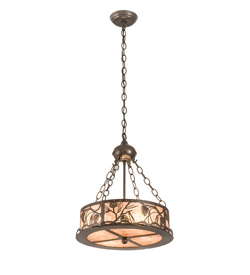 Meyda Lighting Whispering Pines 16" 4-Light Bronze Inverted Pendant Light With Silver Mica Shade Glass