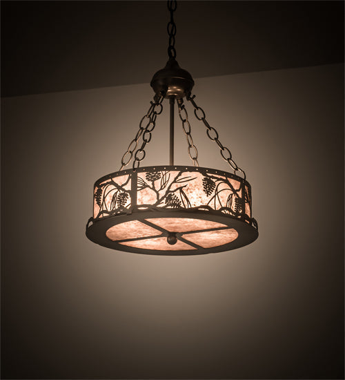Meyda Lighting Whispering Pines 16" 4-Light Bronze Inverted Pendant Light With Silver Mica Shade Glass