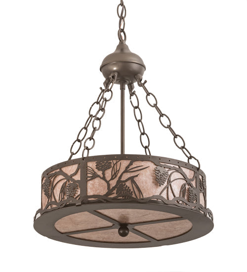 Meyda Lighting Whispering Pines 16" 4-Light Bronze Inverted Pendant Light With Silver Mica Shade Glass