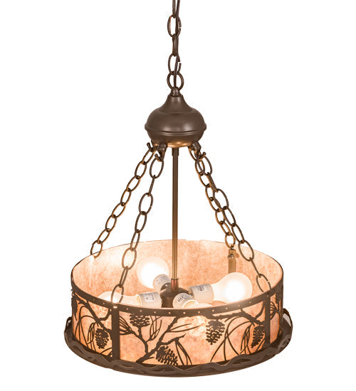 Meyda Lighting Whispering Pines 16" 4-Light Bronze Inverted Pendant Light With Silver Mica Shade Glass