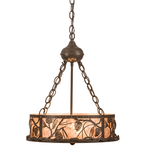 Meyda Lighting Whispering Pines 16" 4-Light Bronze Inverted Pendant Light With Silver Mica Shade Glass