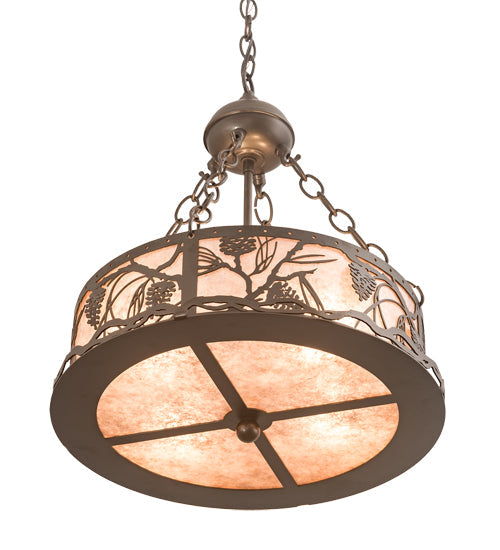 Meyda Lighting Whispering Pines 16" 4-Light Bronze Inverted Pendant Light With Silver Mica Shade Glass