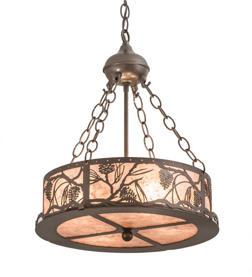 Meyda Lighting Whispering Pines 16" 4-Light Bronze Inverted Pendant Light With Silver Mica Shade Glass