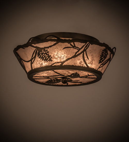 Meyda Lighting Whispering Pines 16" 4-Light Dark Burnished Antique Copper Flush Mount Light With Silver Mica Shade Glass