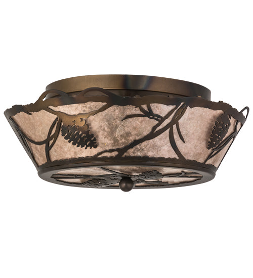 Meyda Lighting Whispering Pines 16" 4-Light Dark Burnished Antique Copper Flush Mount Light With Silver Mica Shade Glass