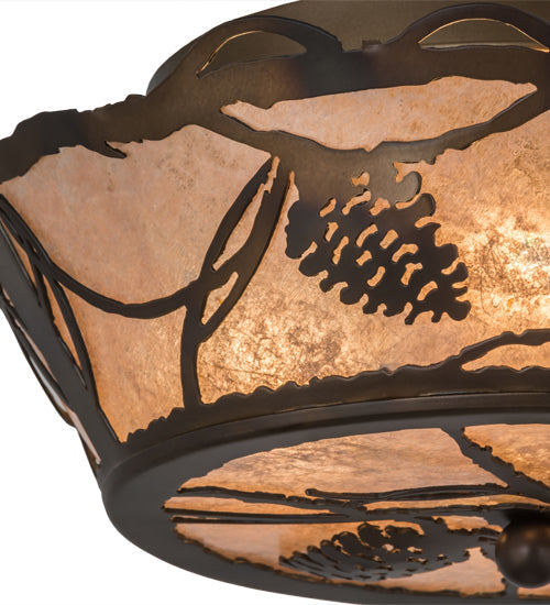 Meyda Lighting Whispering Pines 16" 4-Light Dark Burnished Antique Copper Flush Mount Light With Silver Mica Shade Glass