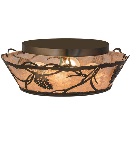 Meyda Lighting Whispering Pines 16" 4-Light Dark Burnished Antique Copper Flush Mount Light With Silver Mica Shade Glass