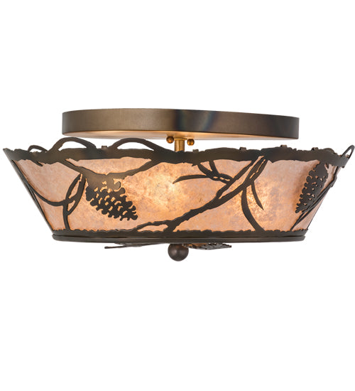 Meyda Lighting Whispering Pines 16" 4-Light Dark Burnished Antique Copper Flush Mount Light With Silver Mica Shade Glass