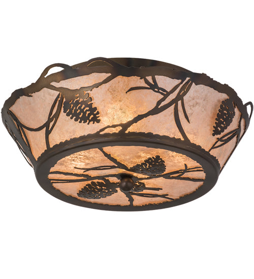 Meyda Lighting Whispering Pines 16" 4-Light Dark Burnished Antique Copper Flush Mount Light With Silver Mica Shade Glass