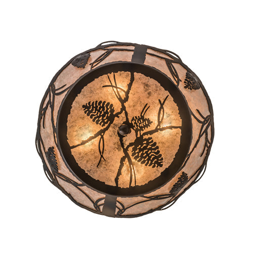 Meyda Lighting Whispering Pines 16" 4-Light Dark Burnished Antique Copper Flush Mount Light With Silver Mica Shade Glass