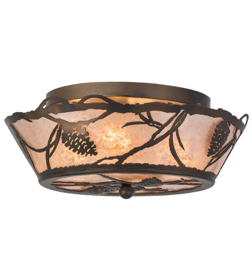 Meyda Lighting Whispering Pines 16" 4-Light Dark Burnished Antique Copper Flush Mount Light With Silver Mica Shade Glass