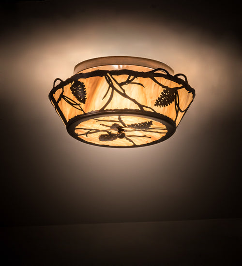 Meyda Lighting Whispering Pines 16" 4-Light Old Copper Pot Flush Mount Light With Travertine Idalight Shade