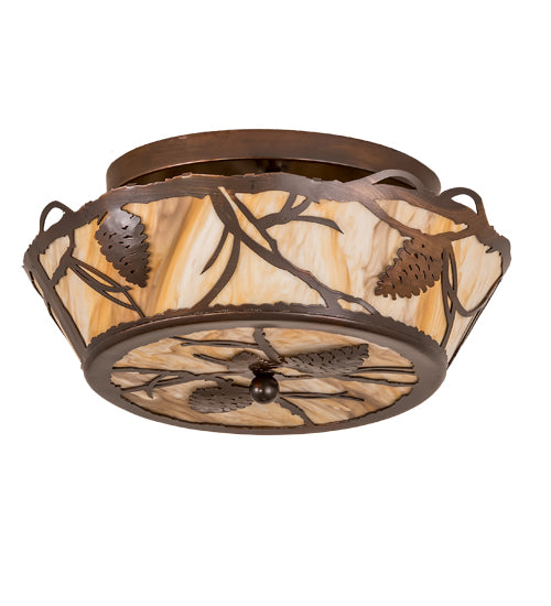 Meyda Lighting Whispering Pines 16" 4-Light Old Copper Pot Flush Mount Light With Travertine Idalight Shade